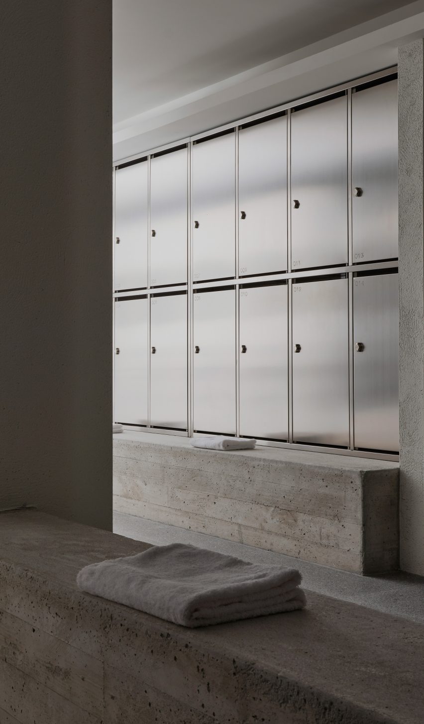 Satin stainless steel lockers with numbers etched into the metal