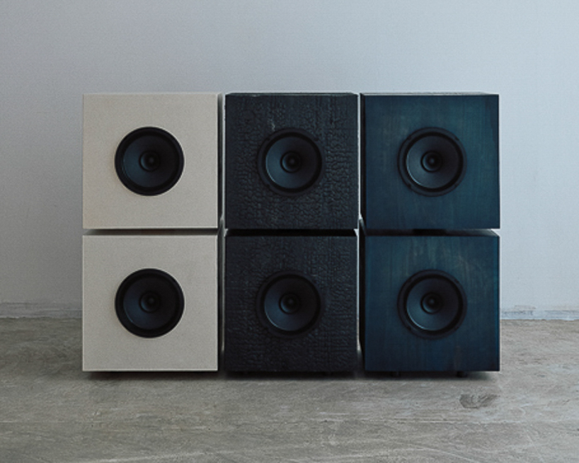 A charred cedar loudspeaker cabinet from the Animism Objects collection