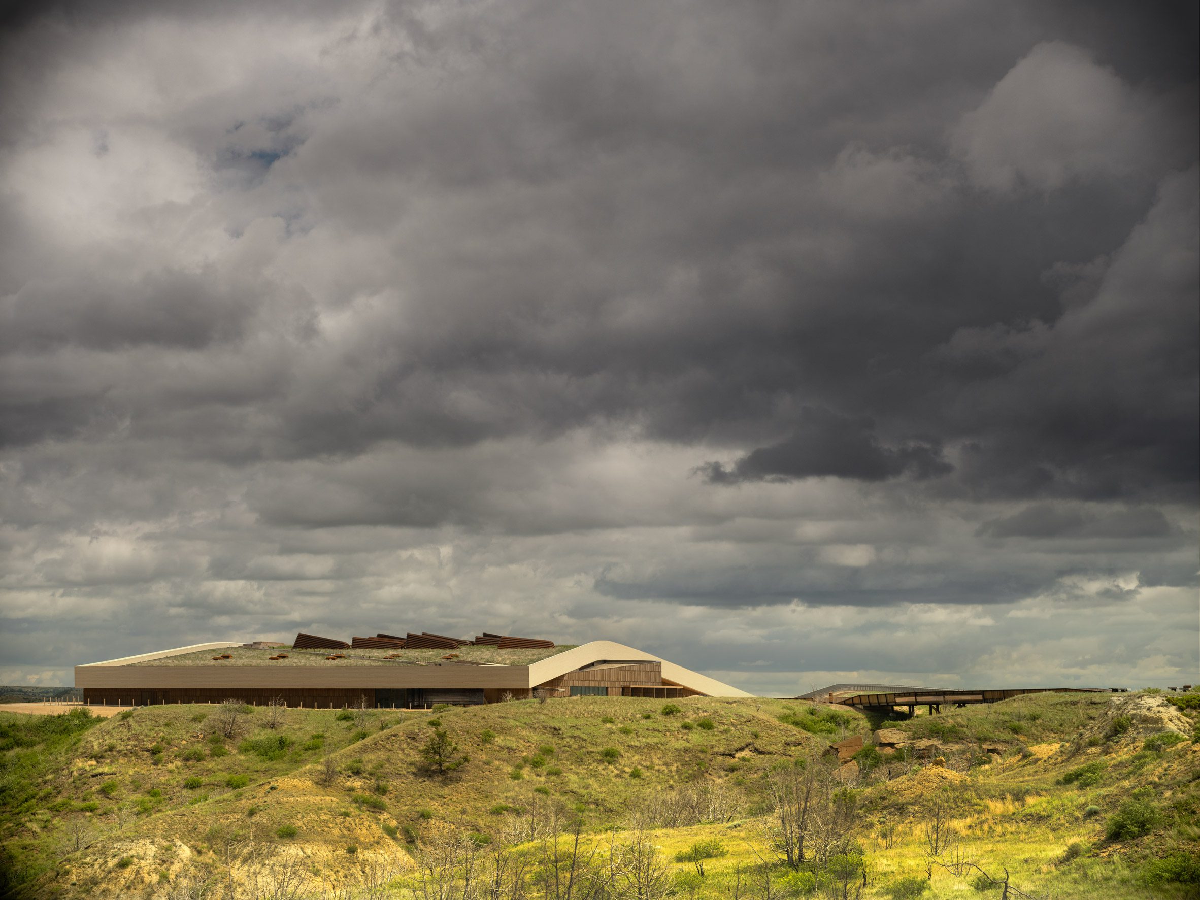 Rammed-earth walls and mass timber at the Theodore Roosevelt Presidential Library