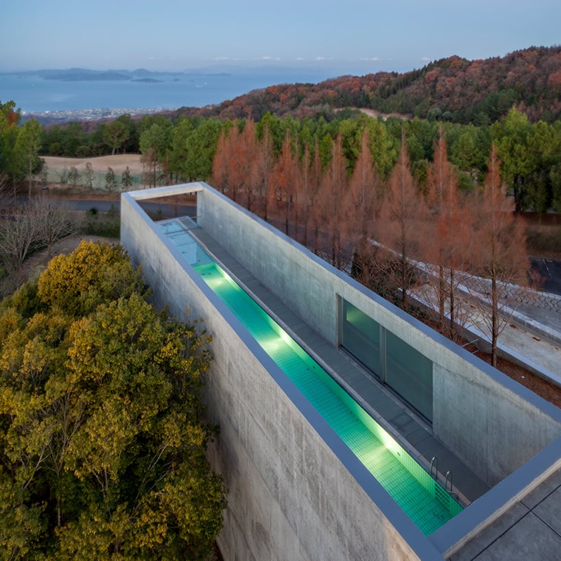 The Setouchi Aonagi, a low concrete building above the Seto Inland Sea
