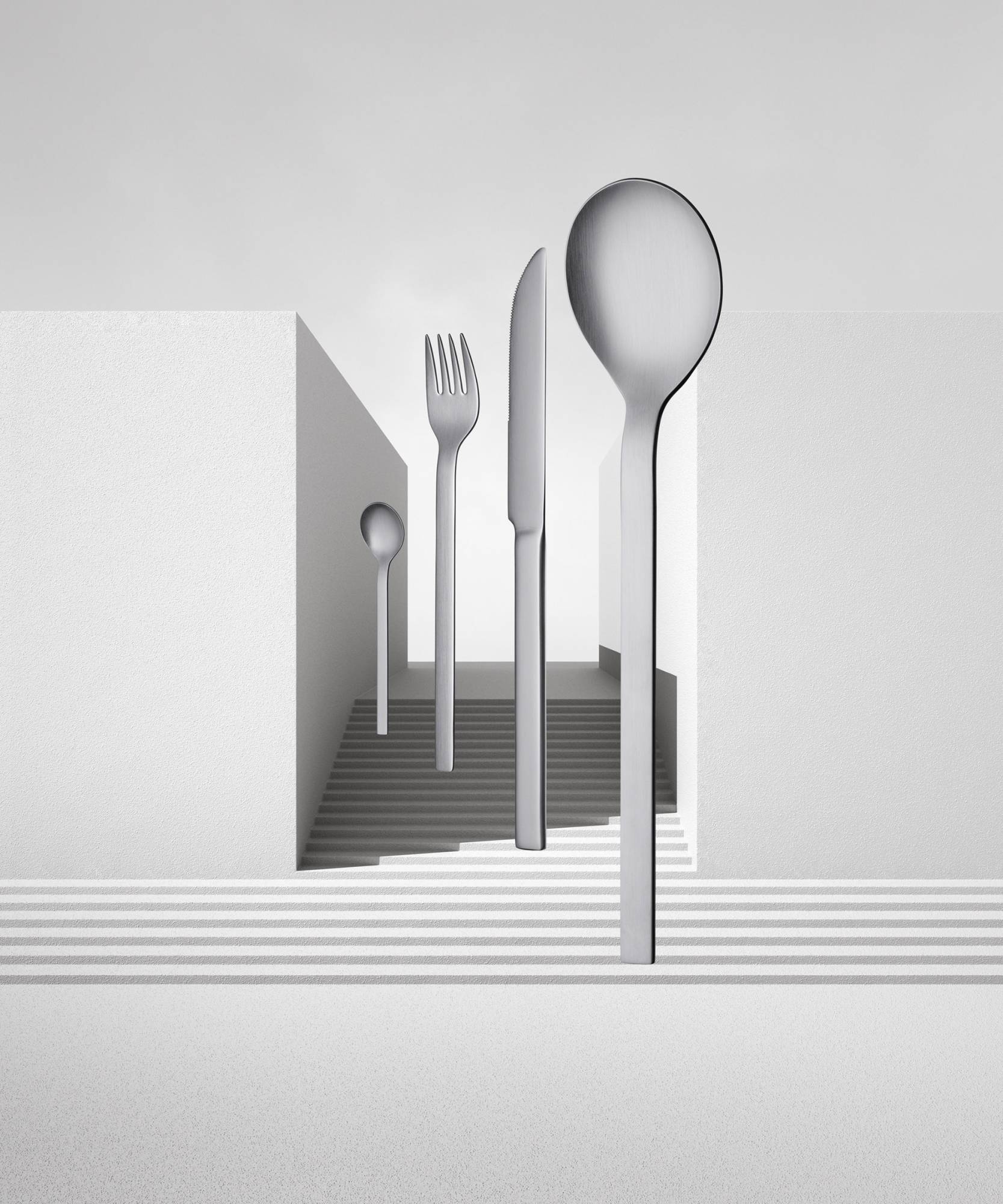 The Mono A set in brushed stainless steel