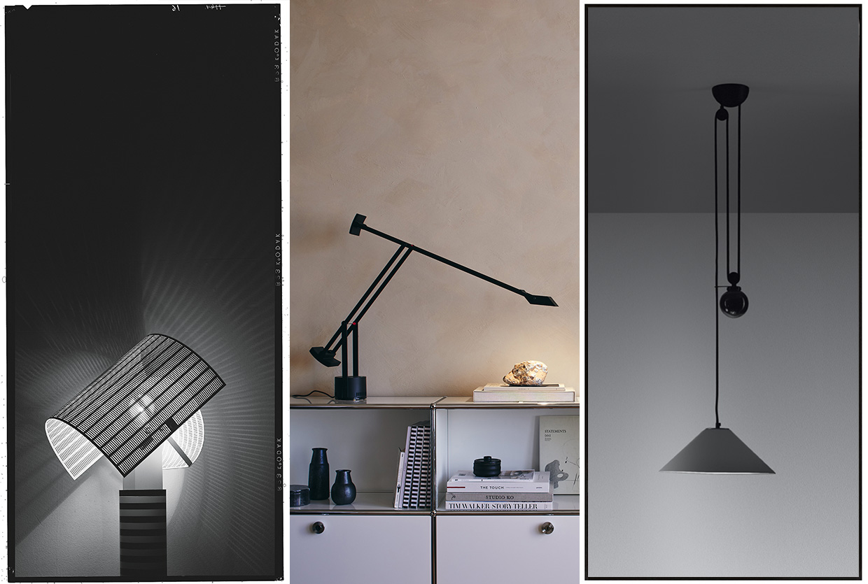 Shogun, Tizio and a counterweight pendant from the Artemide catalogue. Photography courtesy Artemide and Stylecraft, via Yellowtrace