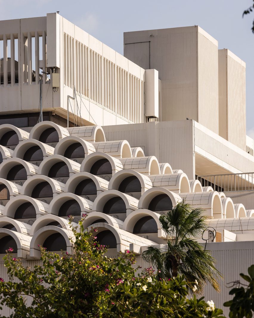 The General Post Office in Qatar by Twist and Whitley Architects, 1985, a geometric concrete facade adapted to Gulf light and climate