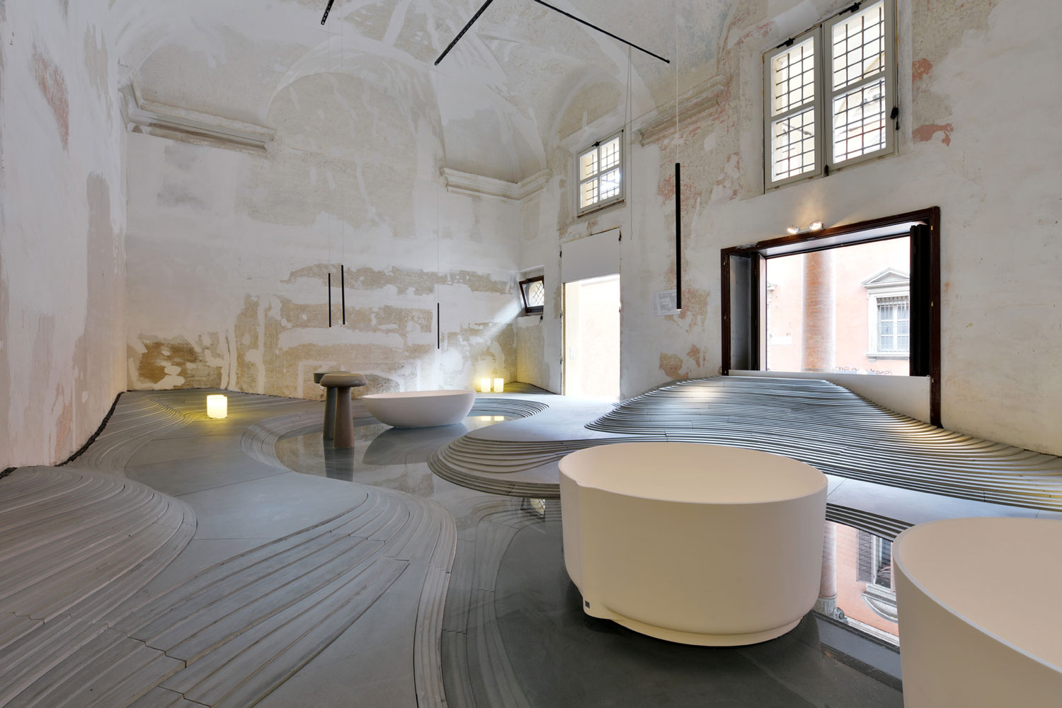 Stonescape by Kengo Kuma & Associates, Pietra Serena terraces with running water, Bologna Water Design 2013