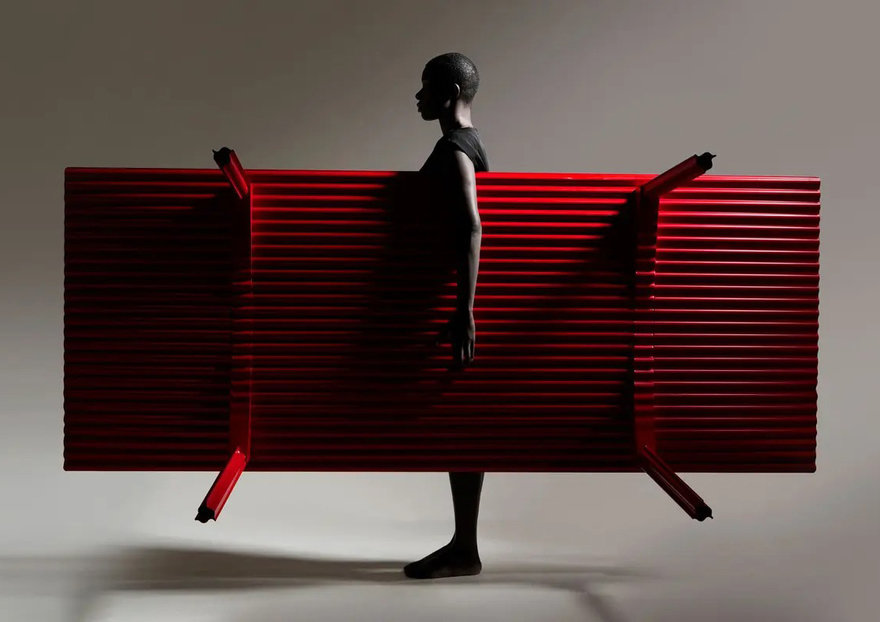 The Ripple table by Layer, made from 3mm corrugated plywood