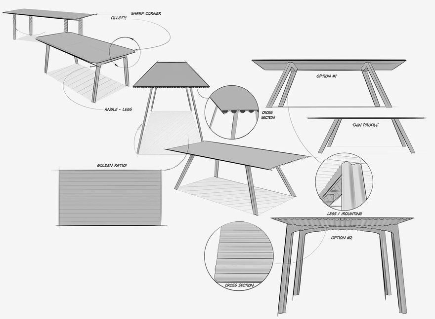The corrugated plywood top, seen from below