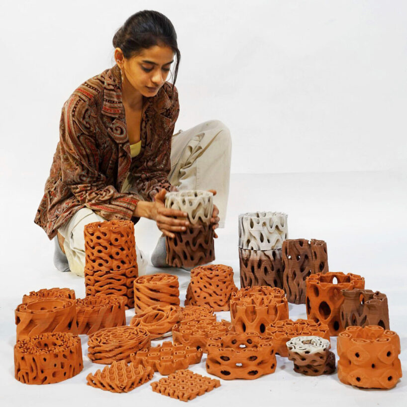 A 3D-printed ceramic block, TerraMound, with a porous internal channel structure modeled on termite mounds