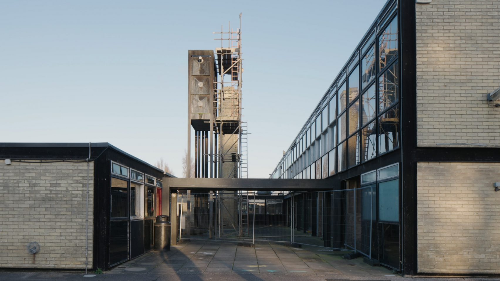 The free-standing water tower and the Grade II* listed blocks