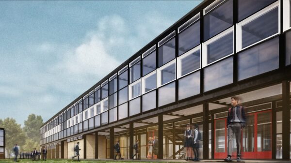 The rear facade, where the glazing will be replaced